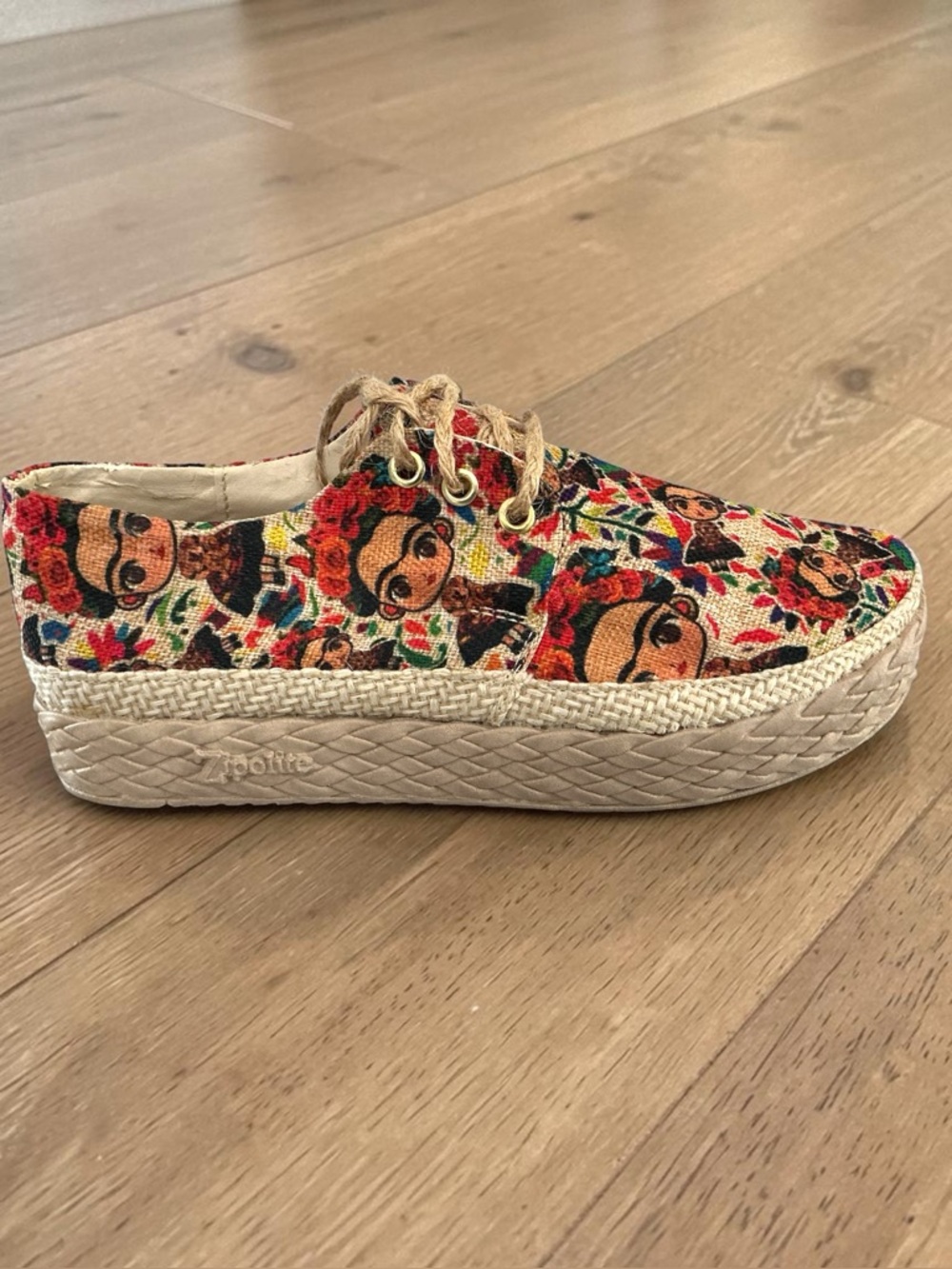 Zipolite Espadrilles Handcrafted Mexico Frida Kahlo Floral Print 25.5 Like New